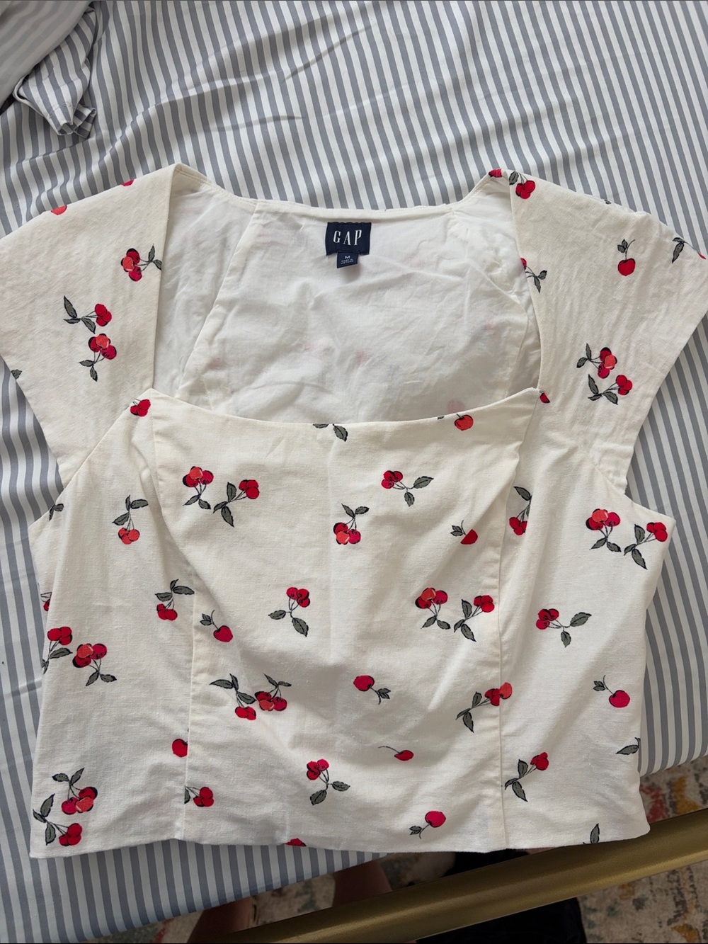 GAP Cream Square-Neck Crop Top with Red Cherry Print
